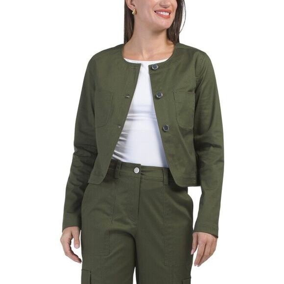 New $275 DEREK LAM 10 CROSBY Tinna Utility Jacket Cropped Twill Army Green Biker - Picture 13 of 13